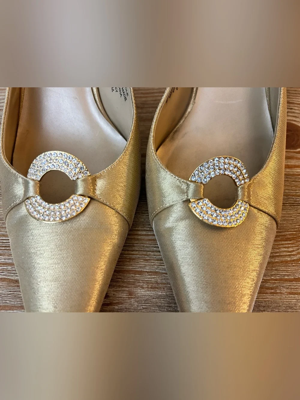 Karen Scott Whitney Gold Satin Slingback Kitten Heels